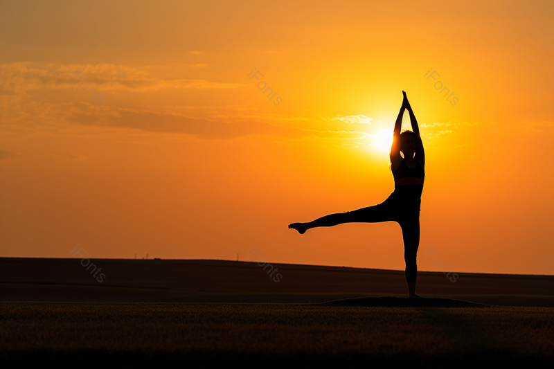 瑜伽女性夕阳下的剪影瑜伽动作舞蹈动作室外场景图像摄影,高清,摄影图,摄影图片,图片大全,摄影图免费下载